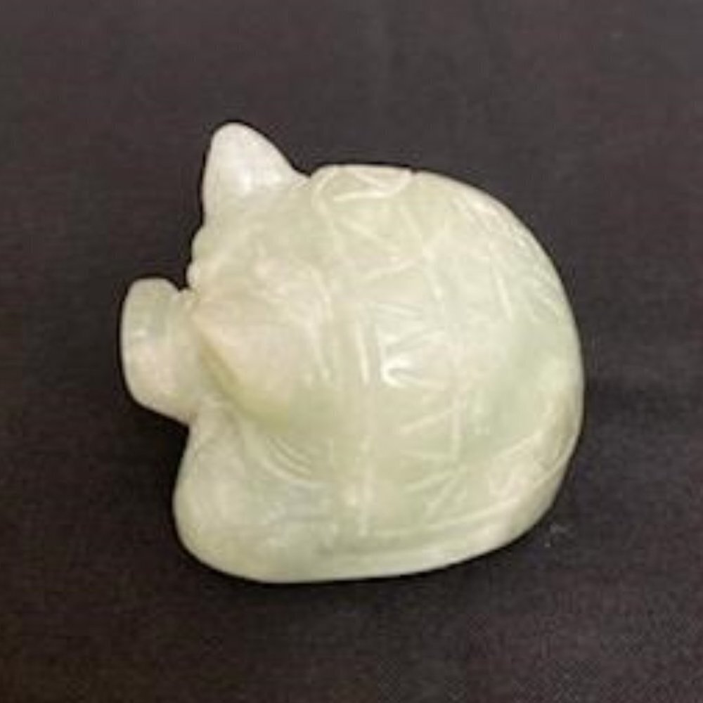 Hand Carved Mini Stone Pig Paperweight Figurine Light Green White 1.5"